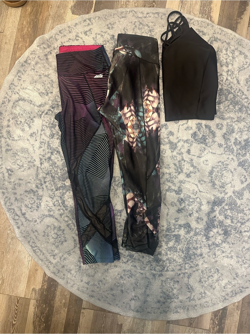 Avia Black Leggings with Multicolor Geometric & Floral Accents